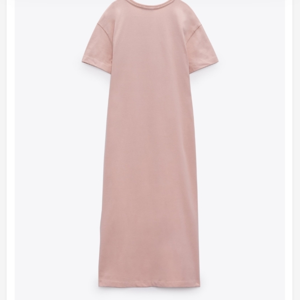 ZARA Light Pink Short Sleeve Long Button Casual Dress Sz-S - Picture 5 of 9